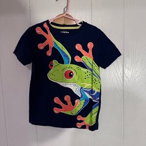 Mini Boden Navy T-Shirt with Colorful Frog Design